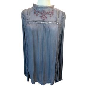 Knox Rose Sz L Boho Top Peasant Whimsigoth Embroidered Lace Long Sleeve Blouse